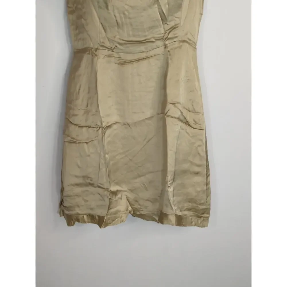 Aritzia Wilfred‎ Tan Skye Satin Spaghetti Strap Smocked Soft Mini Dress Womens 2